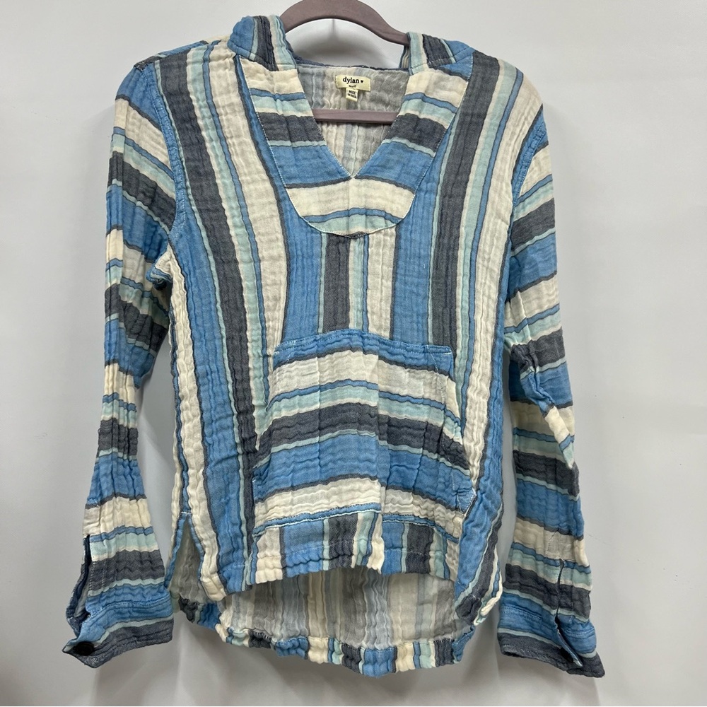 dylan Blue, White & Gray Striped Hooded Pullover